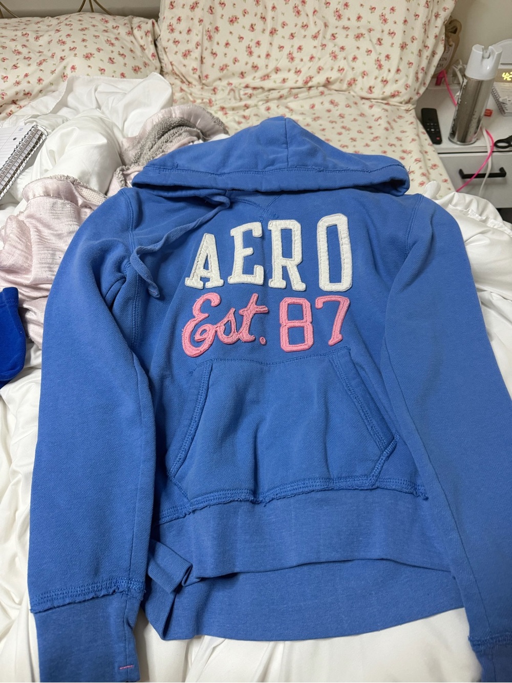 Aeropostale Blue Hoodie with Pink & White Lettering